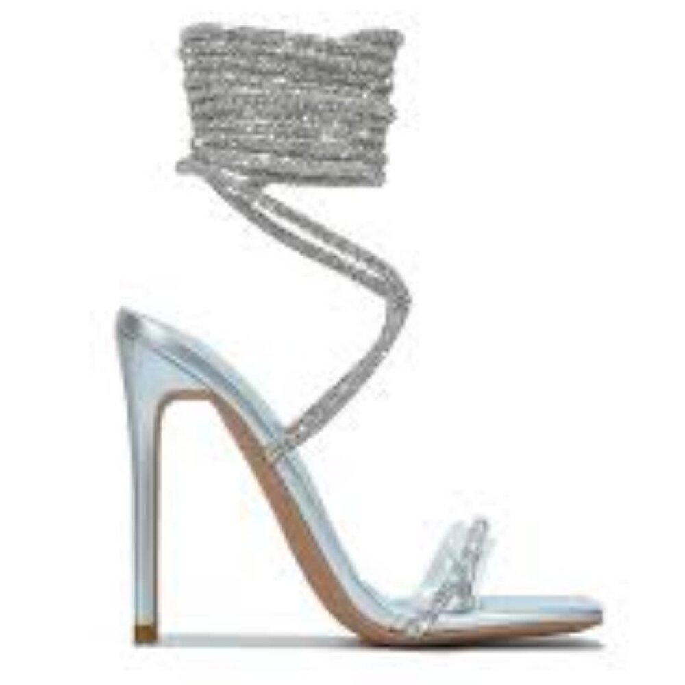 Cape Robbin  Bellisimo Silver Rhinestone Lace Up Heel  Size Women 7   NIB